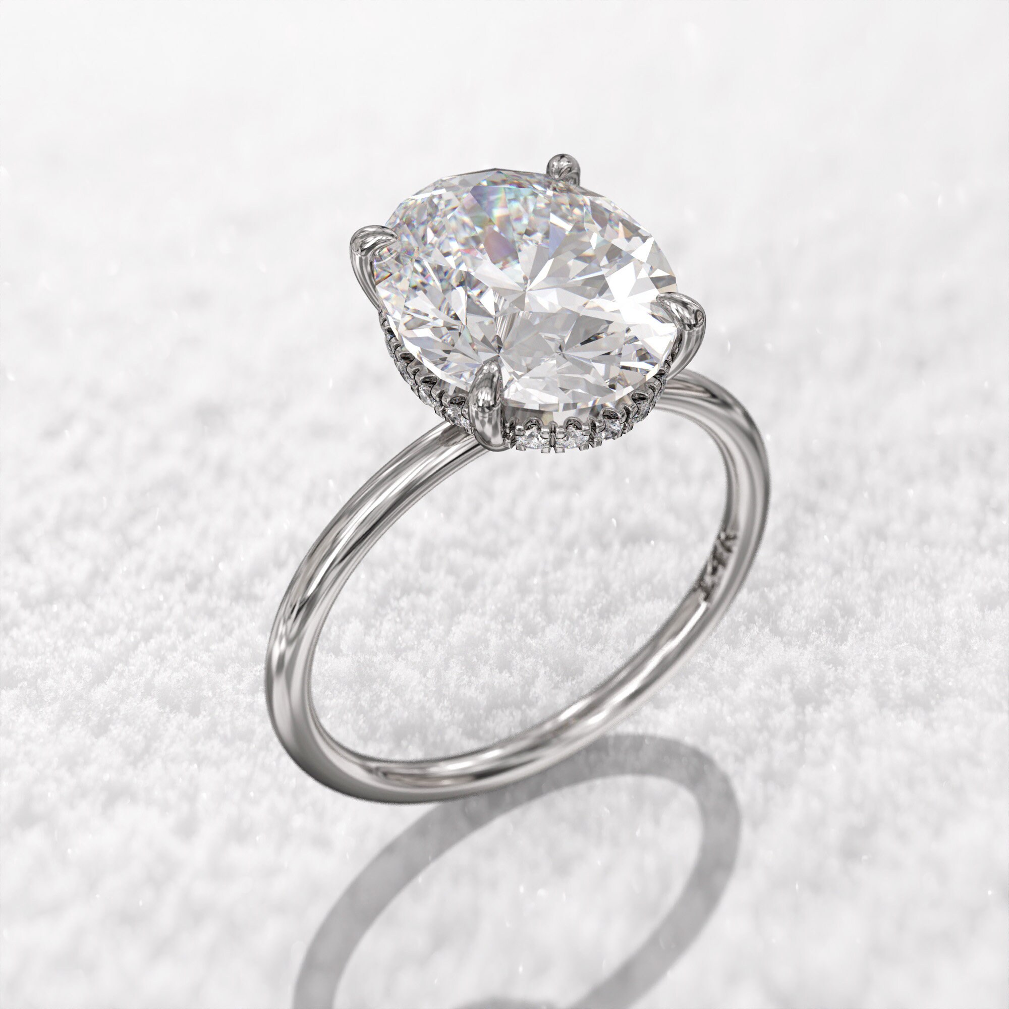 値引 Moissanite Oval Engagement Ring, Oval 9x11mm 3.5ct & Hidden アクセサリー