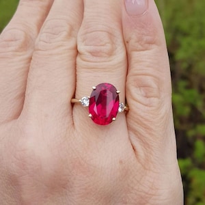 Ruby engagement ring rose gold, Ruby and moissanite, 7 carat Lab grown ruby, 14\18k