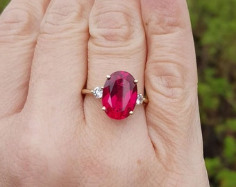 Ruby engagement ring rose gold, Ruby and moissanite, 7 carat Lab grown ruby, 14\18k