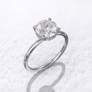 1.5ct Round Cut Engagement Lab Diamond/Moissanite 0.08ct Hidden Halo 14K/18K 1.5mm Band image 7