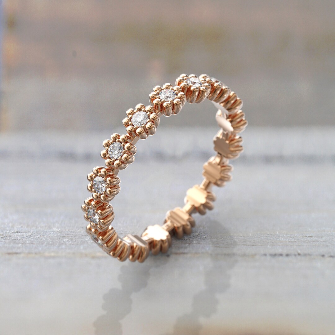 Art Deco Rose Gold Diamond Eternity Band – Stackable Wedding Ring - Etsy