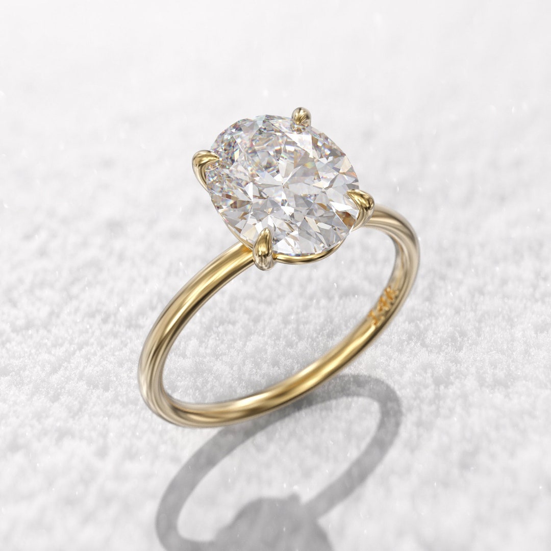 3 Ct Moissanite Engagement Ring Dainty Oval Ring 14\18k Yellow Gold ...