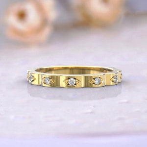 Vintage geïnspireerde diamanten Eternity-ring 14k geelgouden 2,5 mm dunne ring