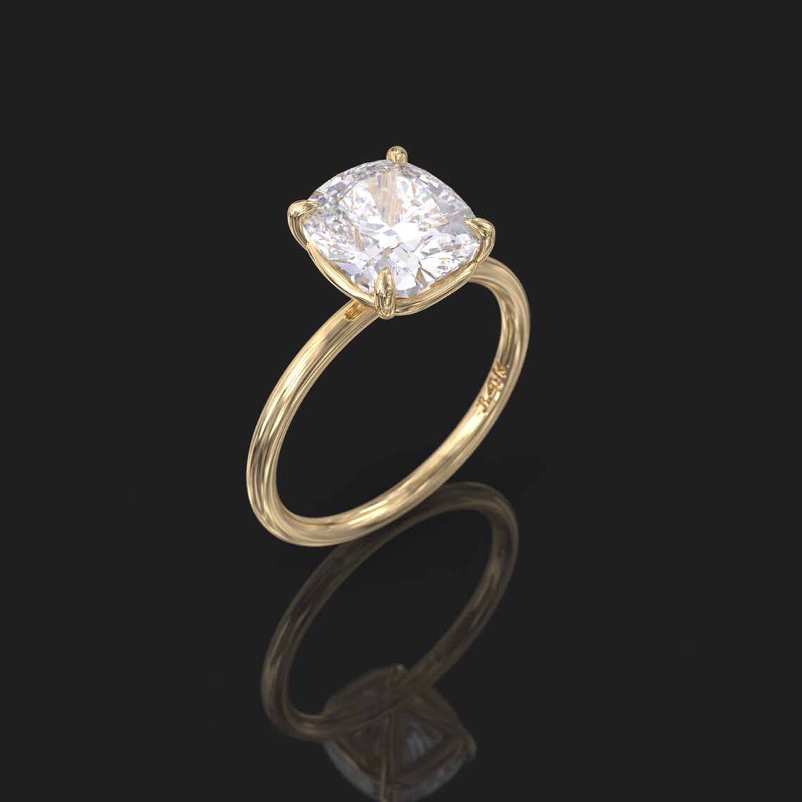 3ct cushion cut engagement ring 14k Yellow gold solitaire ring Etsy