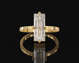2ct solitaire engagement ring 12x5mm 2ct moissanite baguette ring 1.6mm band 14k solitaire ring