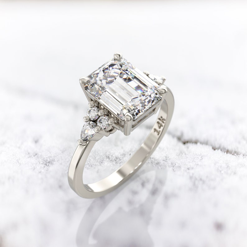 White Sapphire Moissanite Emerald Cut Engagement Ring 2.5 | Etsy
