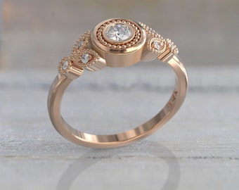 14k roségouden verlovingsring Seven Diamond Cluster Ring Uniek cadeau