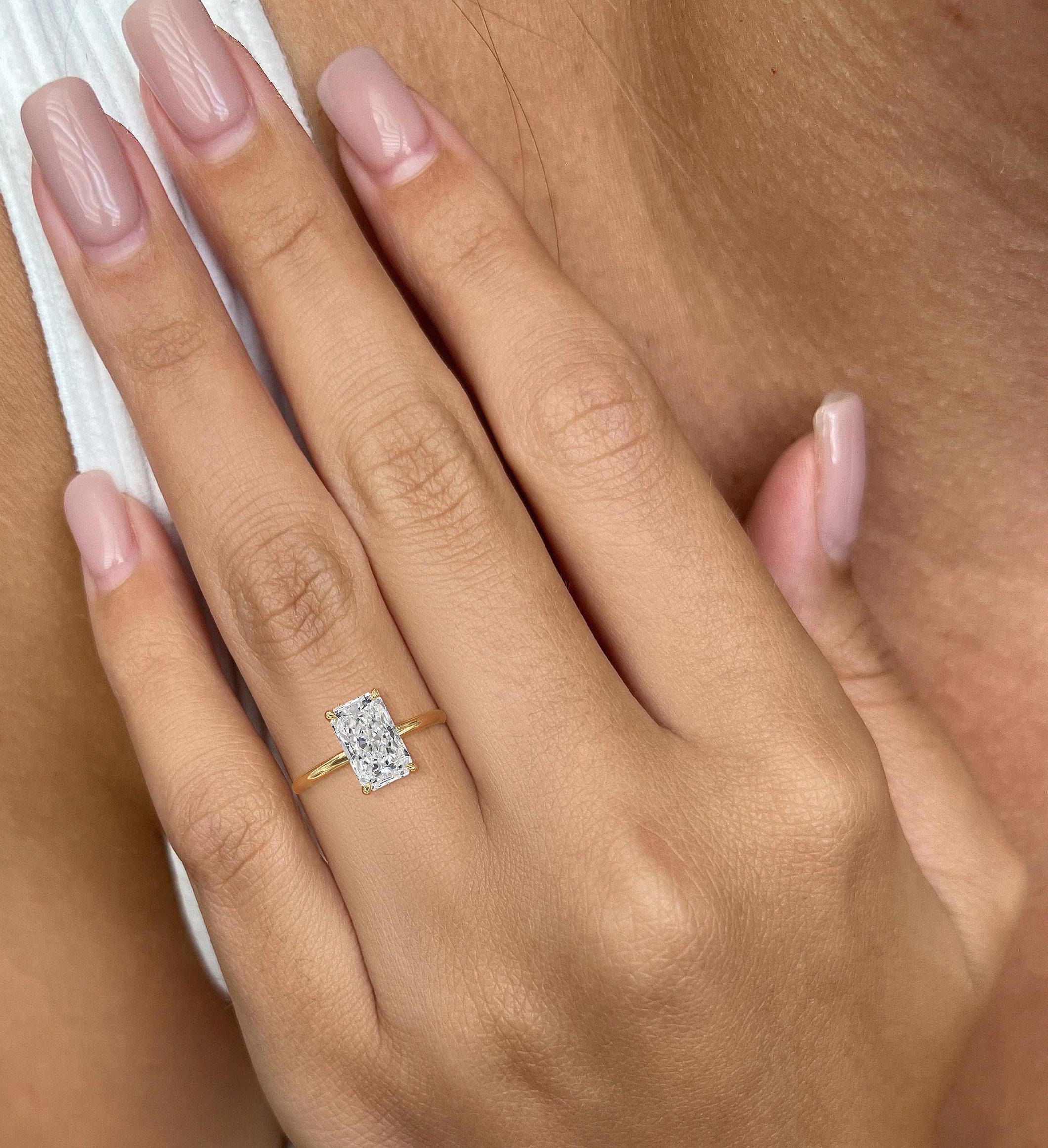 3ct Radiant Cut Lab Diamond Engagement Ring, Hidden Halo, 14\18k Gold, IGI Certified