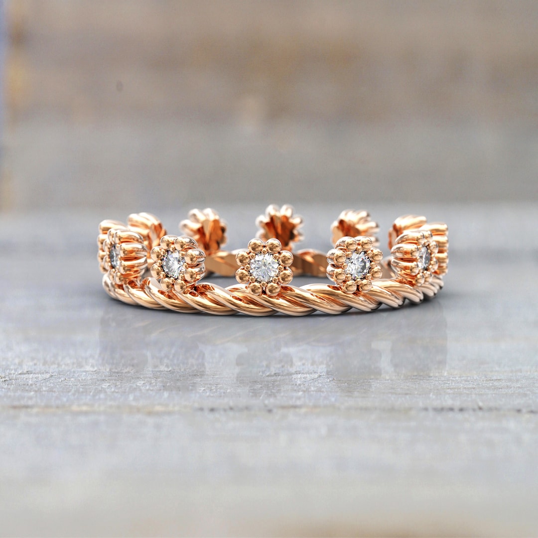 Art Deco Diamond Wedding Ring - 14k Rose Gold Stackable Band - Etsy