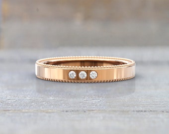 Rose Gold Diamond Wedding Band, Art Deco Anniversary Ring