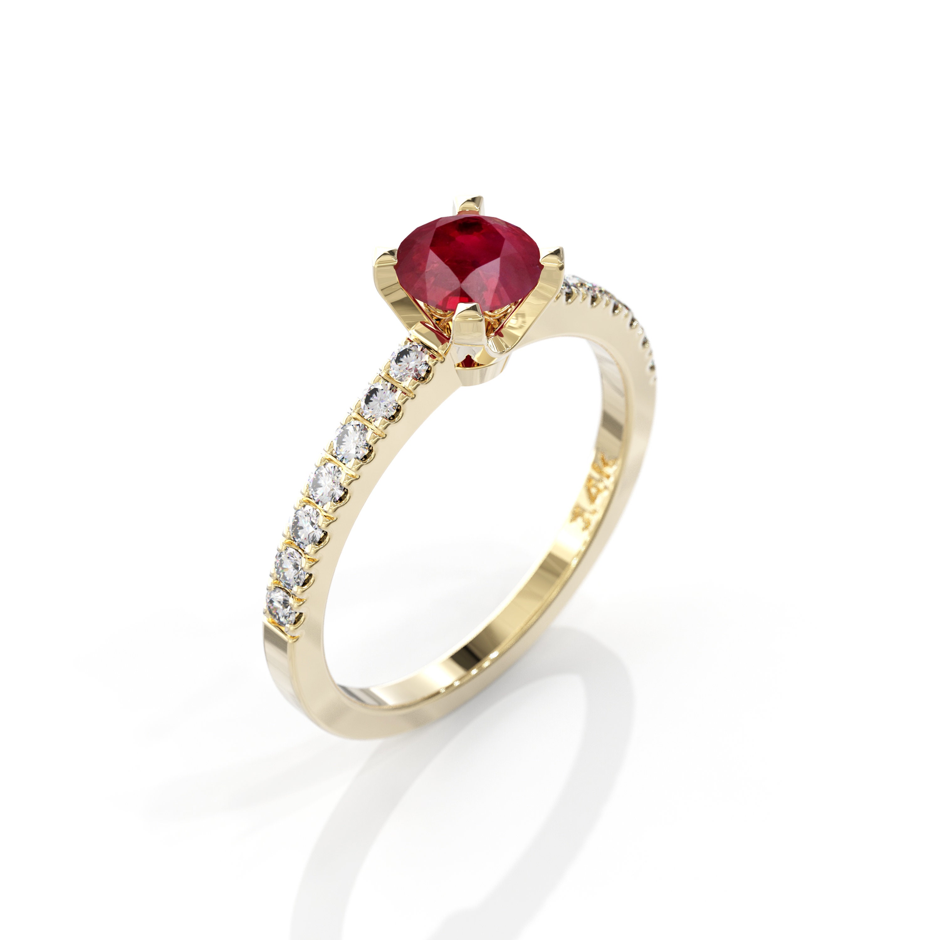 Ruby Ring With Diamonds 14K White Gold Round Cut 0.5 Carat - Etsy