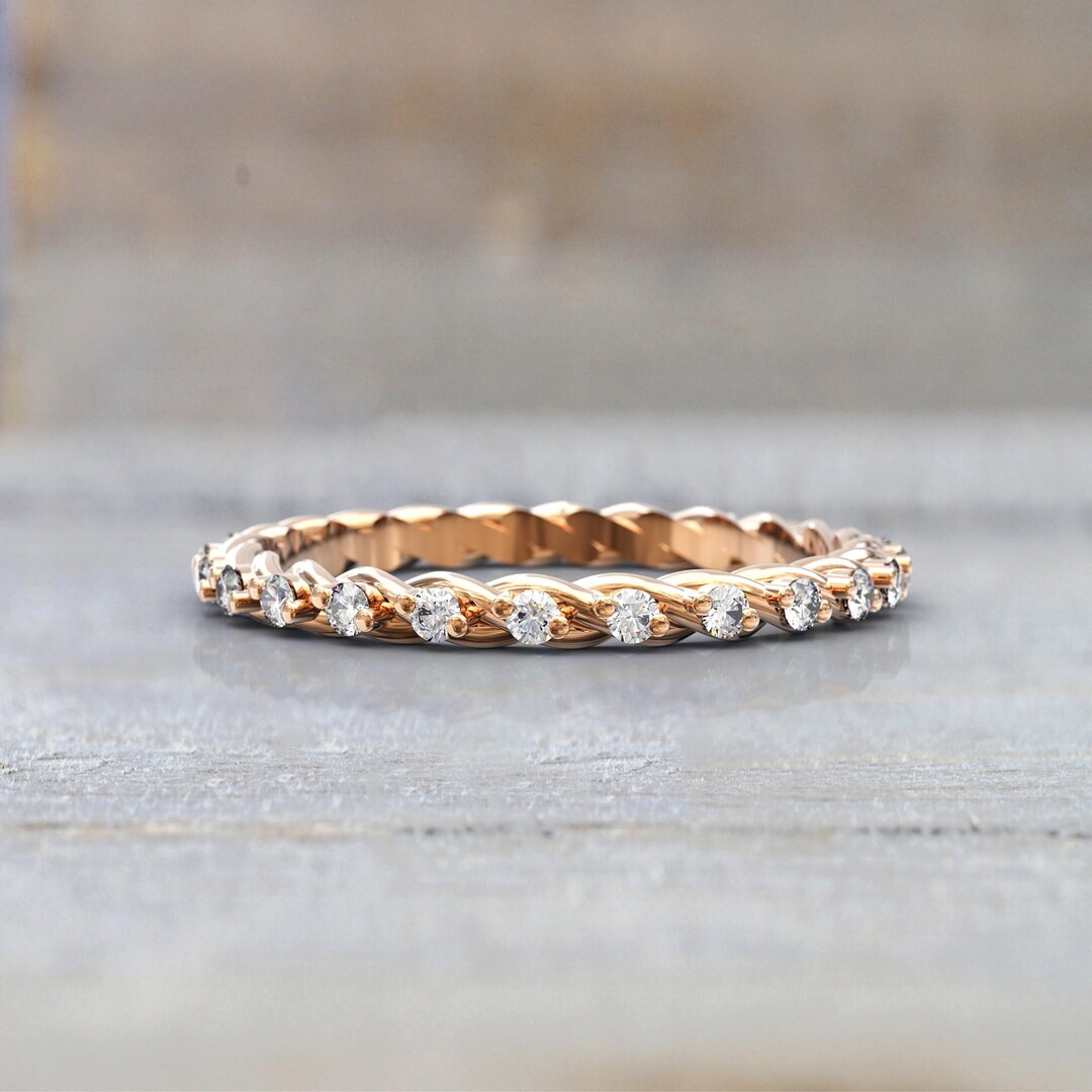 Art Deco Rose Gold Diamond Eternity Band | Stackable Wedding Ring - Etsy