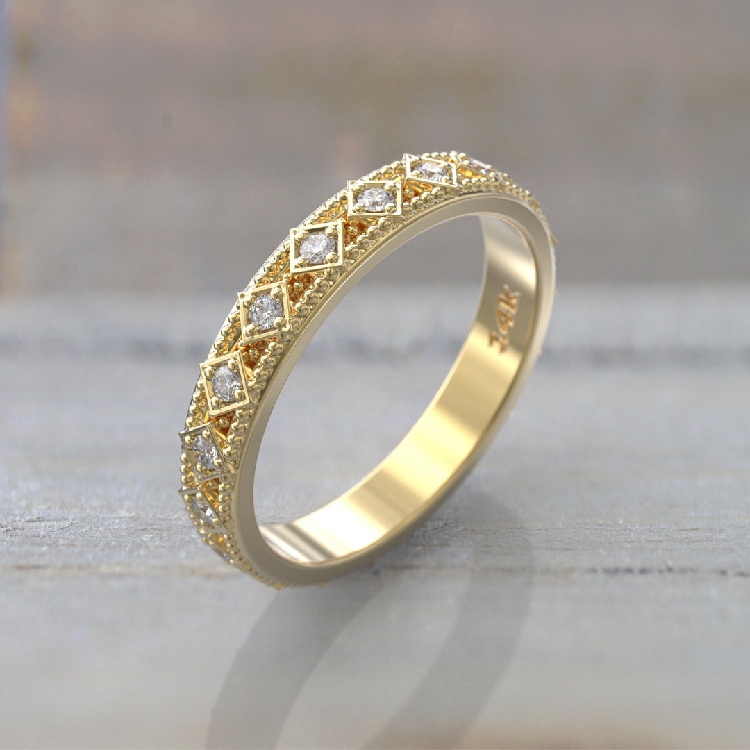 14k Yellow Gold Wedding Band Unique Eternity Ring - Etsy