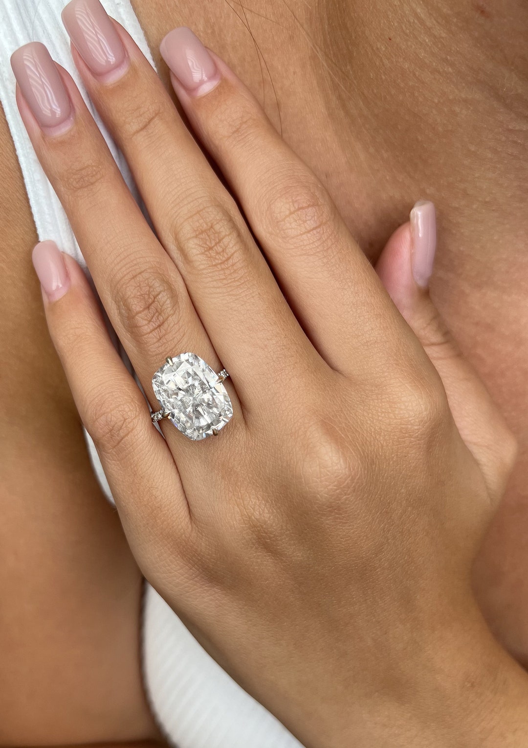 Buy Elongated Cushion Cut Moissanite Engagement Ring, Custom Celebrity  Ring, 8ct Moissanite Cushion Hidden Halo Diamond Ring Online in India 