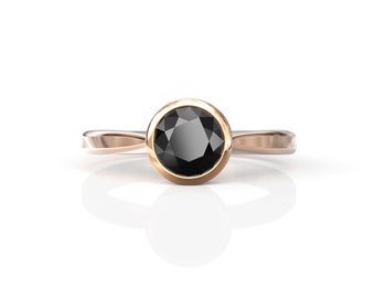 black onyx engagement ring, art deco bezel solitaire 14\18k Gold Delicate Ring