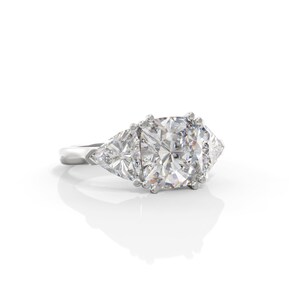 Moissanite Engagement Ring 2 carat cushion cut 1.4 Carat Trillion Accents  Colorless Moissanite 14K White Gold Engagement Ring