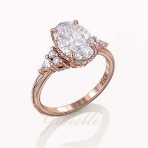 Unique Oval Moissanite Engagement Ring, Diamond Hidden Halo 14\18k
