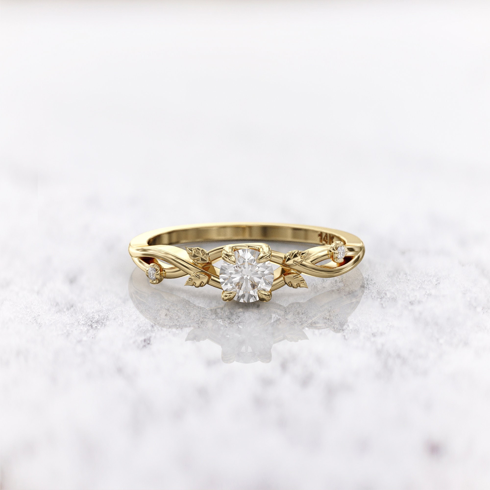 0.5ct lab diamond Certified Nature inspired ring, Twig Branch leaf Engagement Ring
