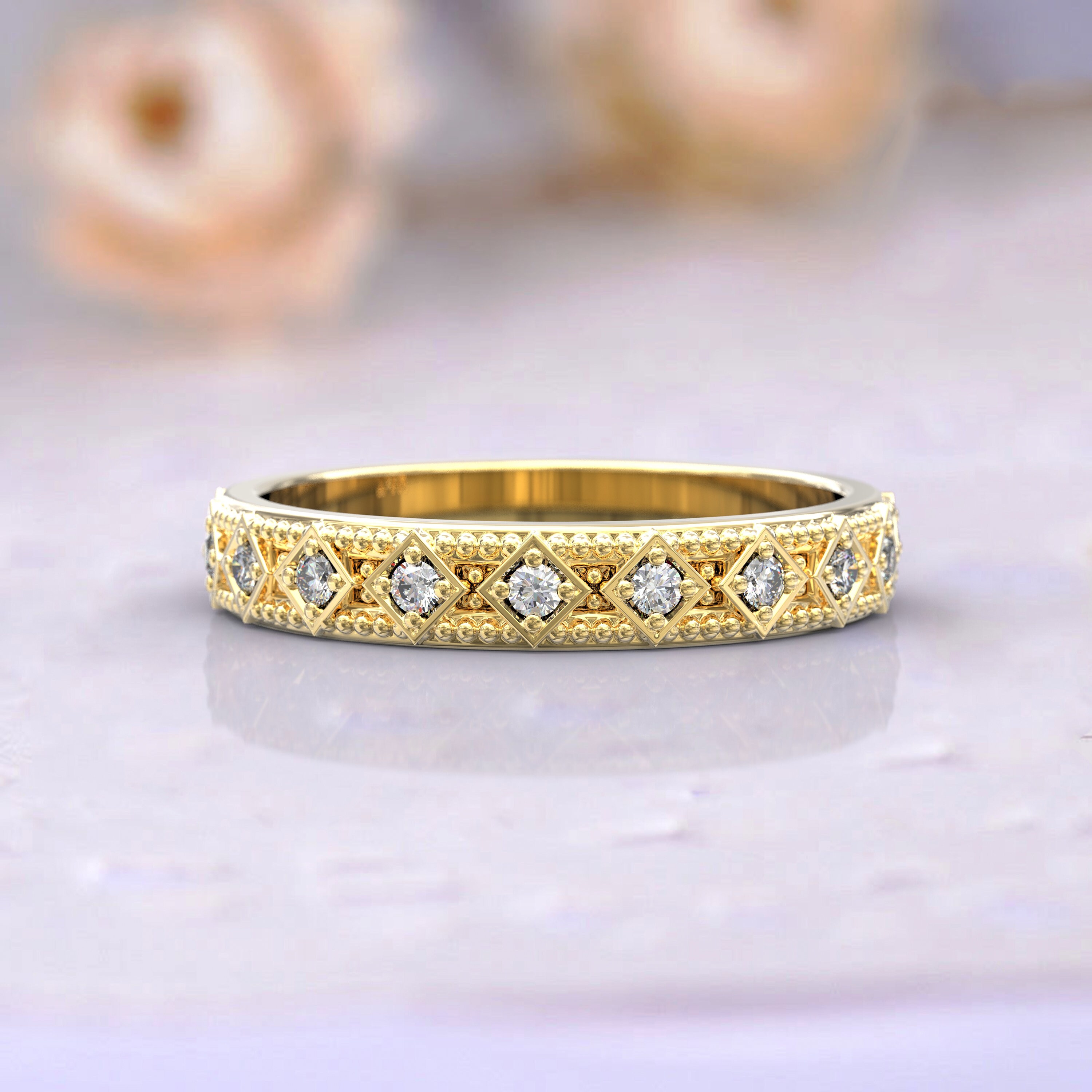 14k Yellow Gold Wedding Band Unique Eternity Ring - Etsy