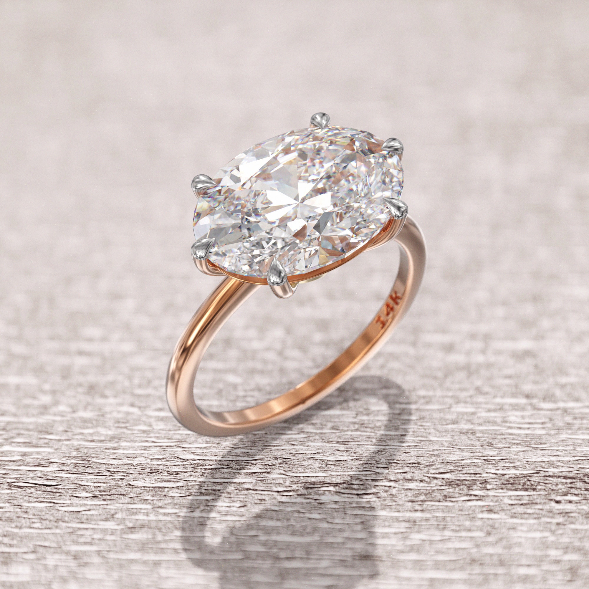 6 Prong Engagement Ring Horizontal Oval East West 5.5ct Oval