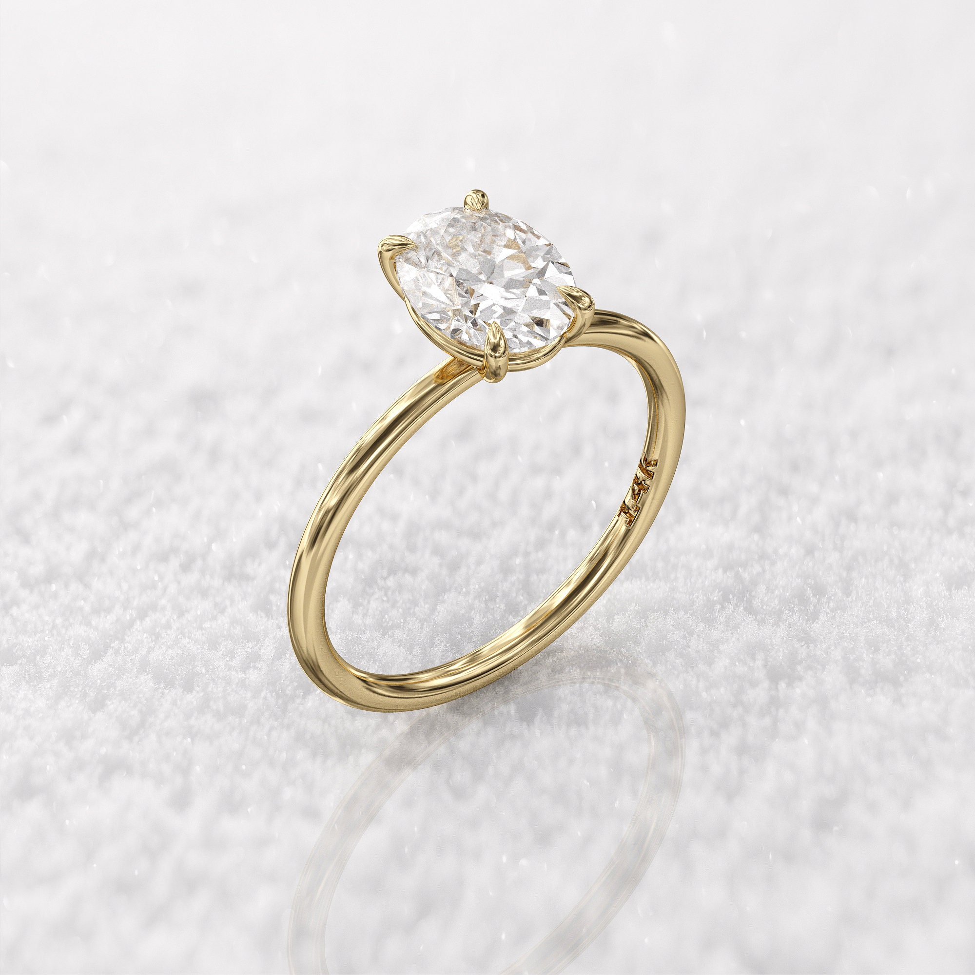 Bague De Fiançailles Diamant De Laboratoire 2 Ct Or Jaune 10 Carats - Ovale, VS1/E, IGI, Taille 7, Neuf