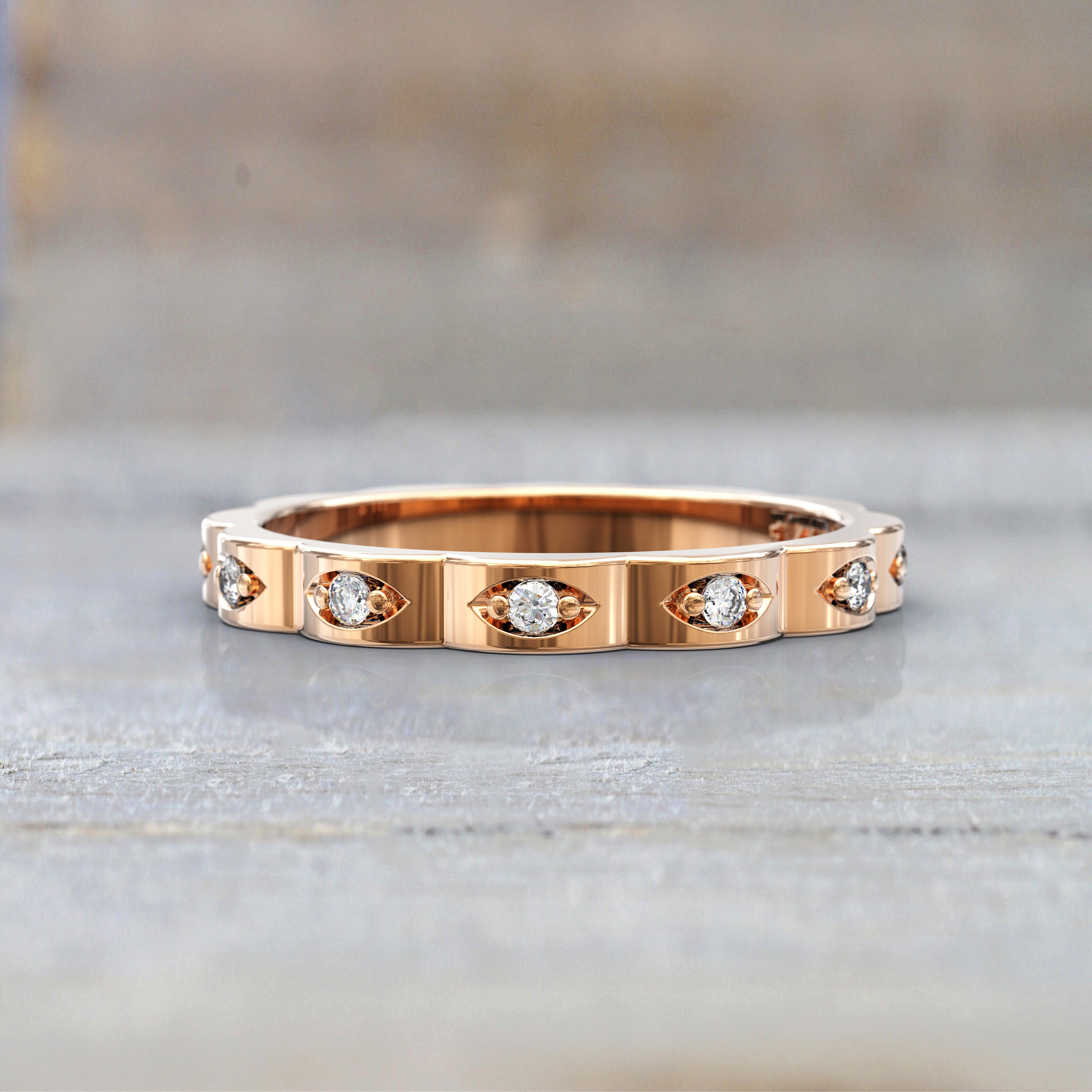 Vintage Inspired Diamond Eternity Ring 14k Yellow Gold 2.5 Mm Thin Ring ...