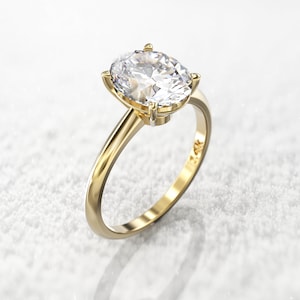 Pierścionek zaręczynowy Celebrity Oval White Sapphire o masie 3 karatów, owal 8 x 10 mm, 14-karatowe złoto Pierścionek Solitaire