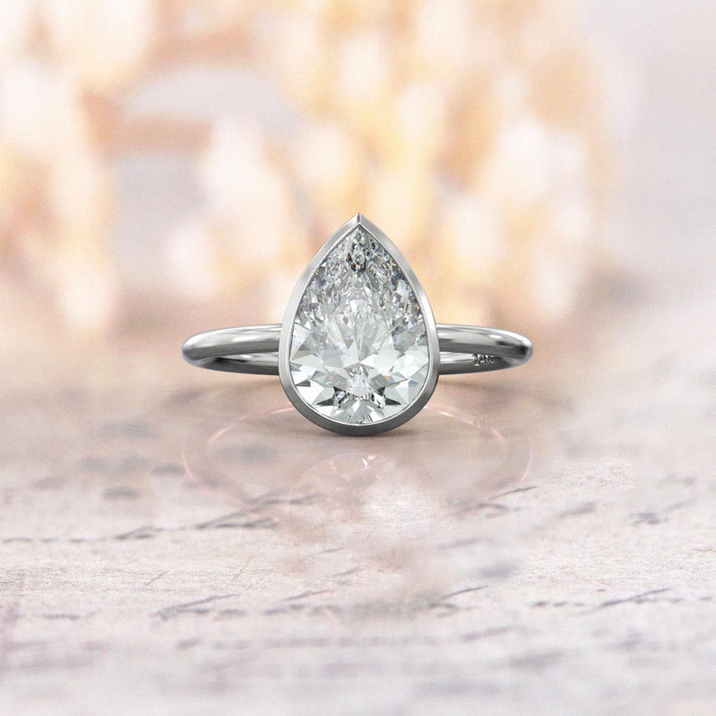 Pear Cut Moissanite Engagement Ring 2 Carat Teardrop Solitaire Etsy