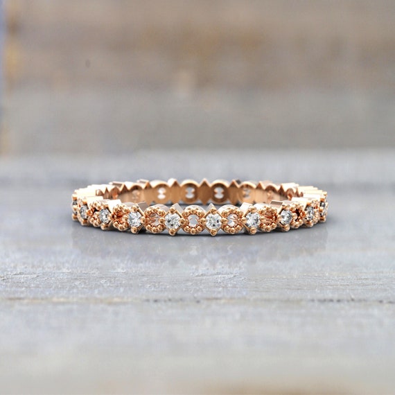 Thin rose gold diamond wedding band sale