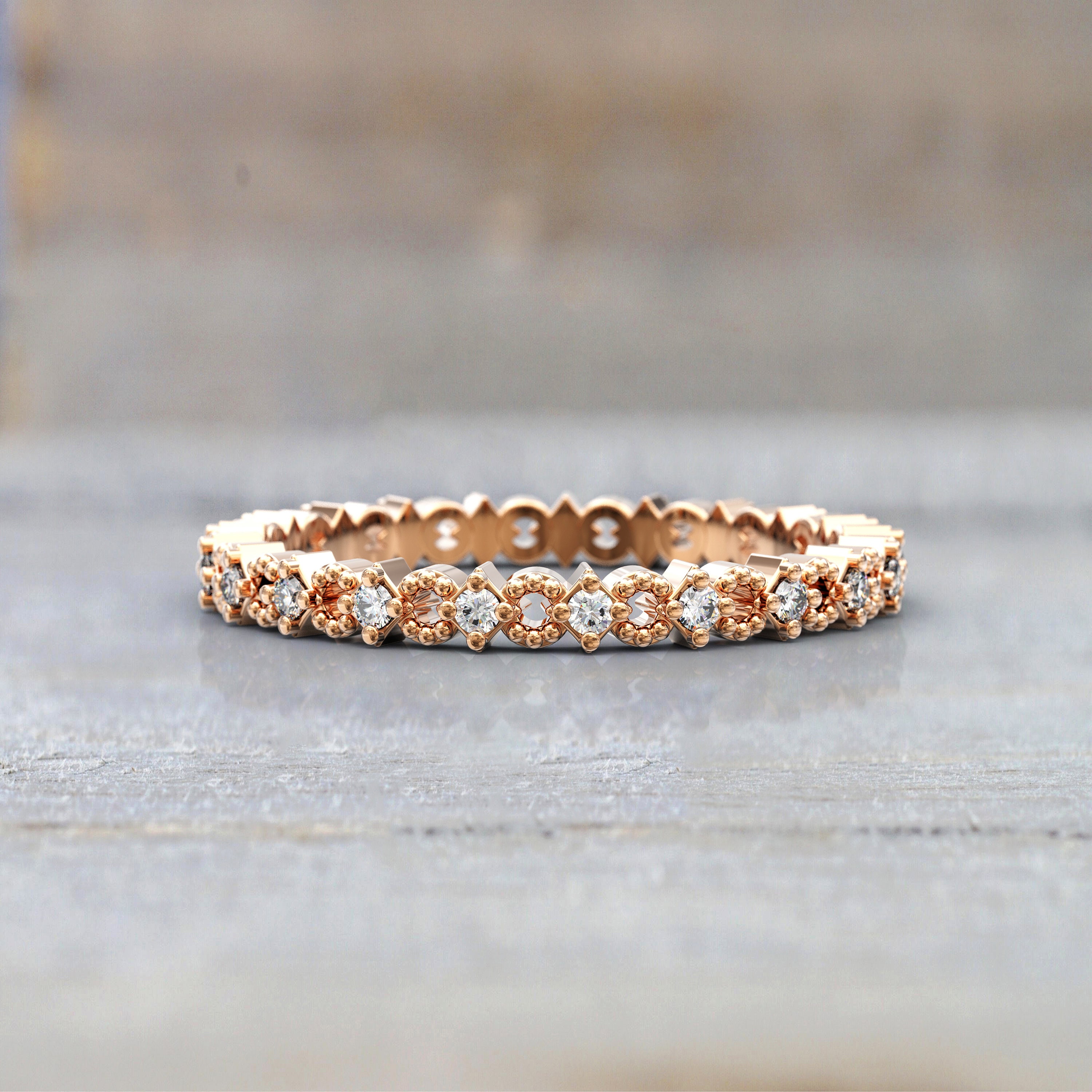 14k Rose Gold Diamond Wedding Band 2.5 Mm Eternity Band Thin
