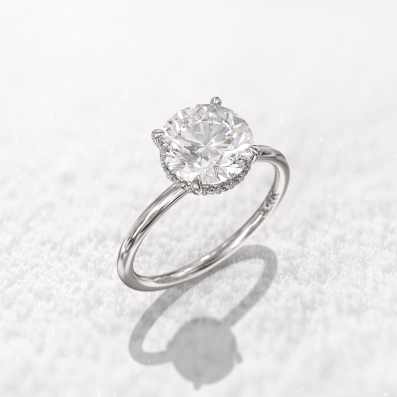 2 Carat Engagement Ring Diamond Hidden Halo 8mm Round Cut | Etsy