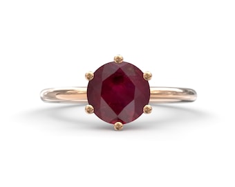 Ruby Ring Round Cut Carat Red Gemstone Rose Gold Ruby Engagement Ring  Solitaire Prong Birthstone July Promise Ring