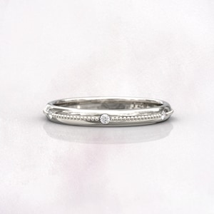 Flush Set diamond wedding rings for women, milgrain art deco Knife edge band, 14\18k gold