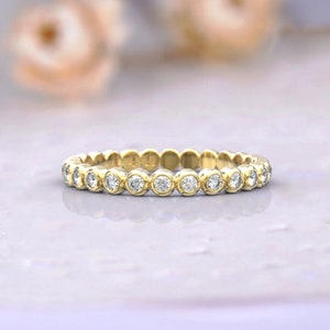 Thin diamond wedding band women, Bezel Eternity Ring, 0.26 ct Diamond, 14k Solid Gold