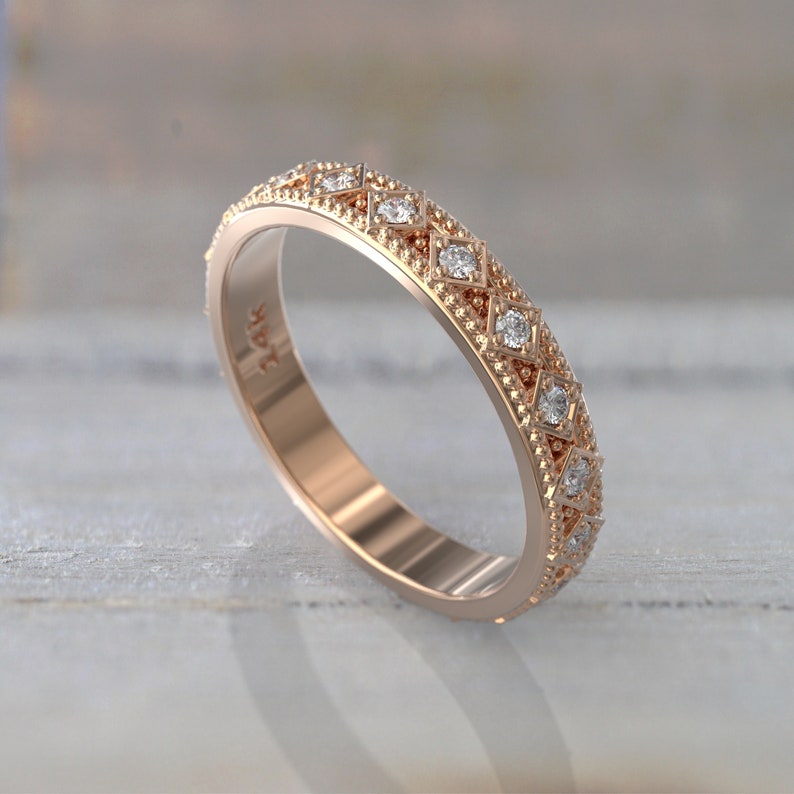 14k Yellow Gold Wedding Band Unique Eternity Ring - Etsy