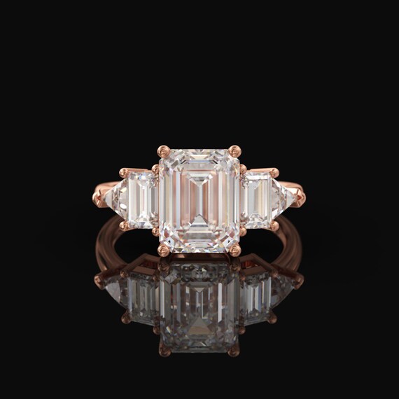Five Stone Unique Engagement Ring, 2.5ct Emerald Cut