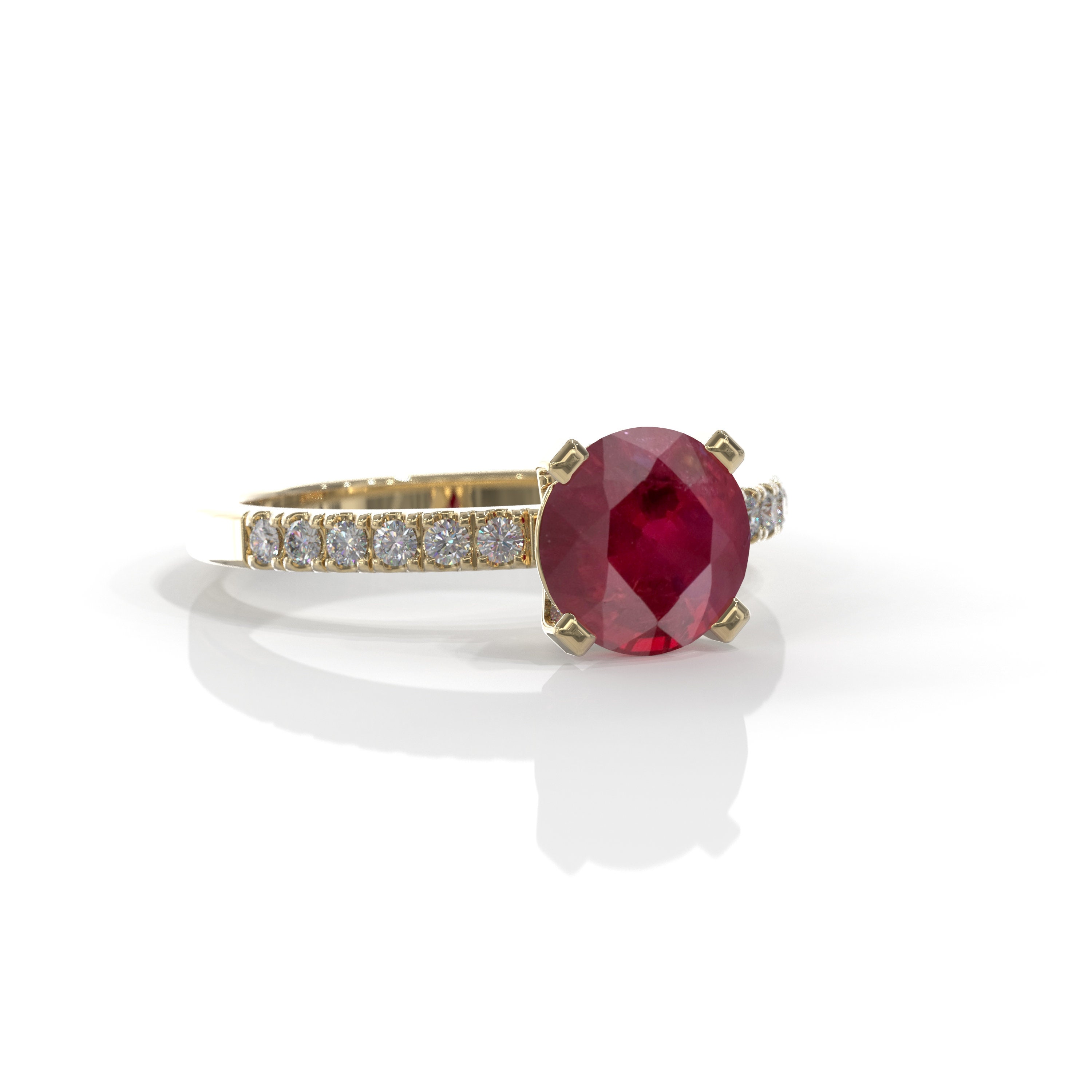 14K Gold Round Cut Ruby Ring With Diamonds, July Birthstone - Etsy