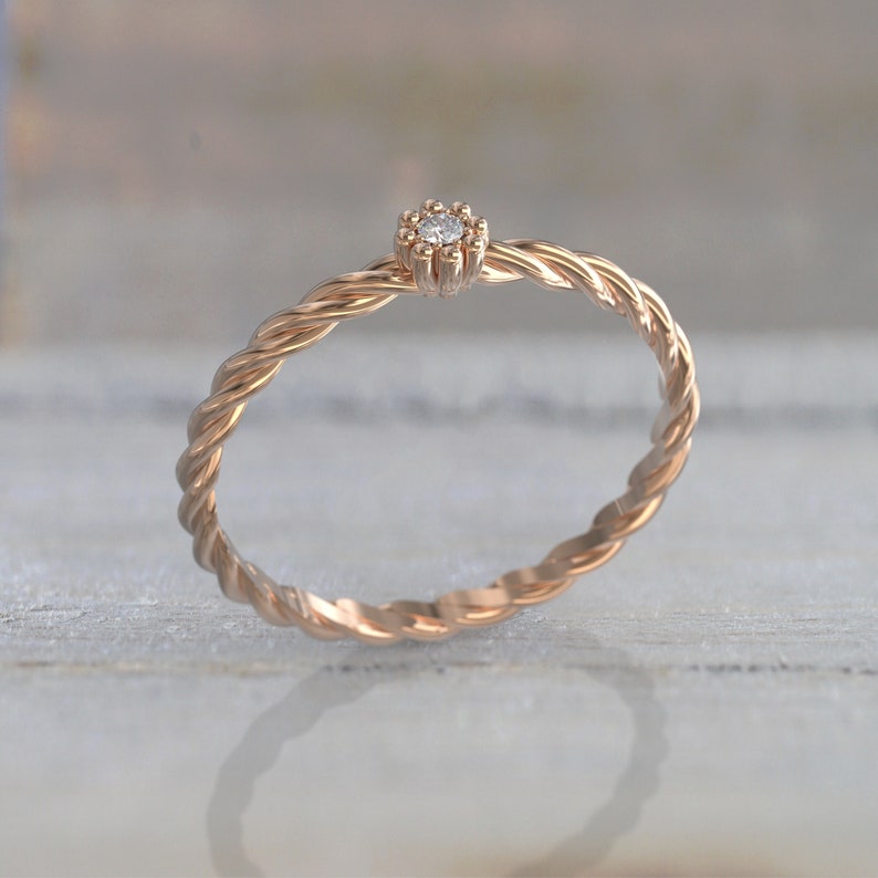 Art deco engagement ring alternative Diamond Ring Women Stackable Anniversary Rose gold Art deco Unique Promise Floral ring Bridal gift
