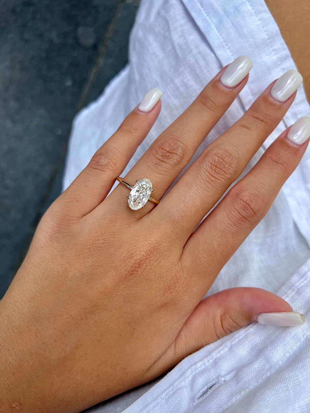 Buy Oval Moissanite Solitaire – Ratio Crushed Ice – Low Profile  in 14K/18K – Thin Band Engagement Online in India