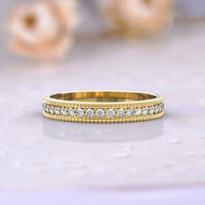 Wedding Bands Women Full Eternity ring Anniversary Gift Art Deco Bridal Jewelry 14k Yellow Gold Diamond Ring Stackable Unique Thin Ring Gift