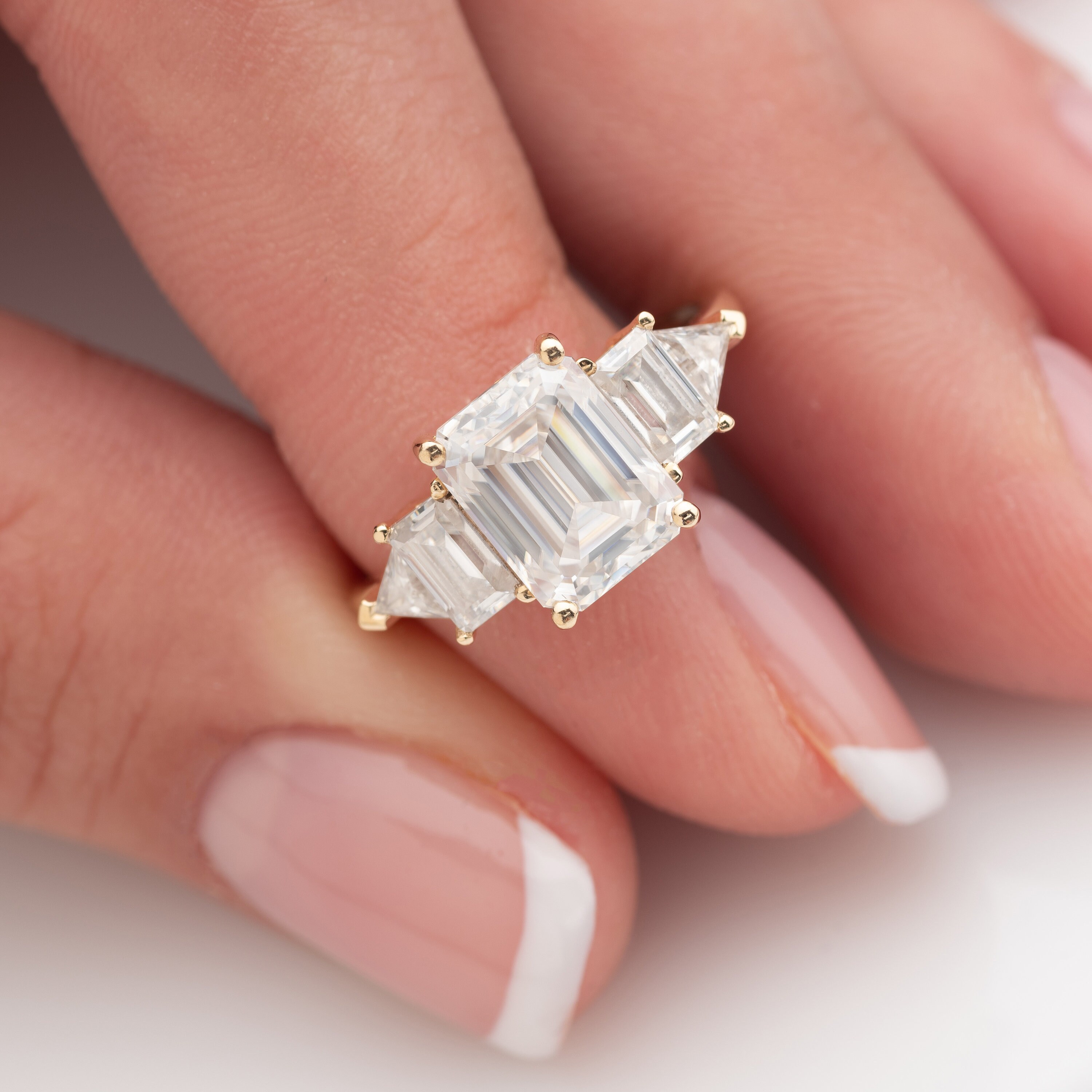 Five Stone Unique Engagement Ring, 2.5ct Emerald Cut