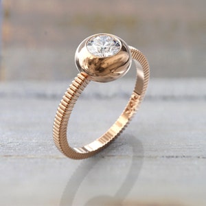 Art deco moissanite engagement ring alternative engagement ring Women Anniversary Rose gold ring  Unique bezel ring Bridal Promise Ring gift