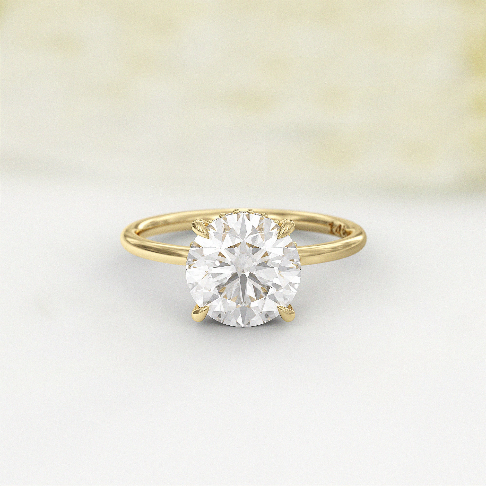 Anello Uomo Moissanite 3ct Solitario Rotondo Placcato Oro Giallo 14k Su Argento 925