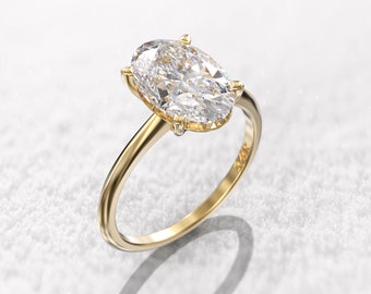 3ct Oval Moissanite Engagement Ring – 12x8mm in 14K/18K Solid Gold – 1.5mm Low Profile ring
