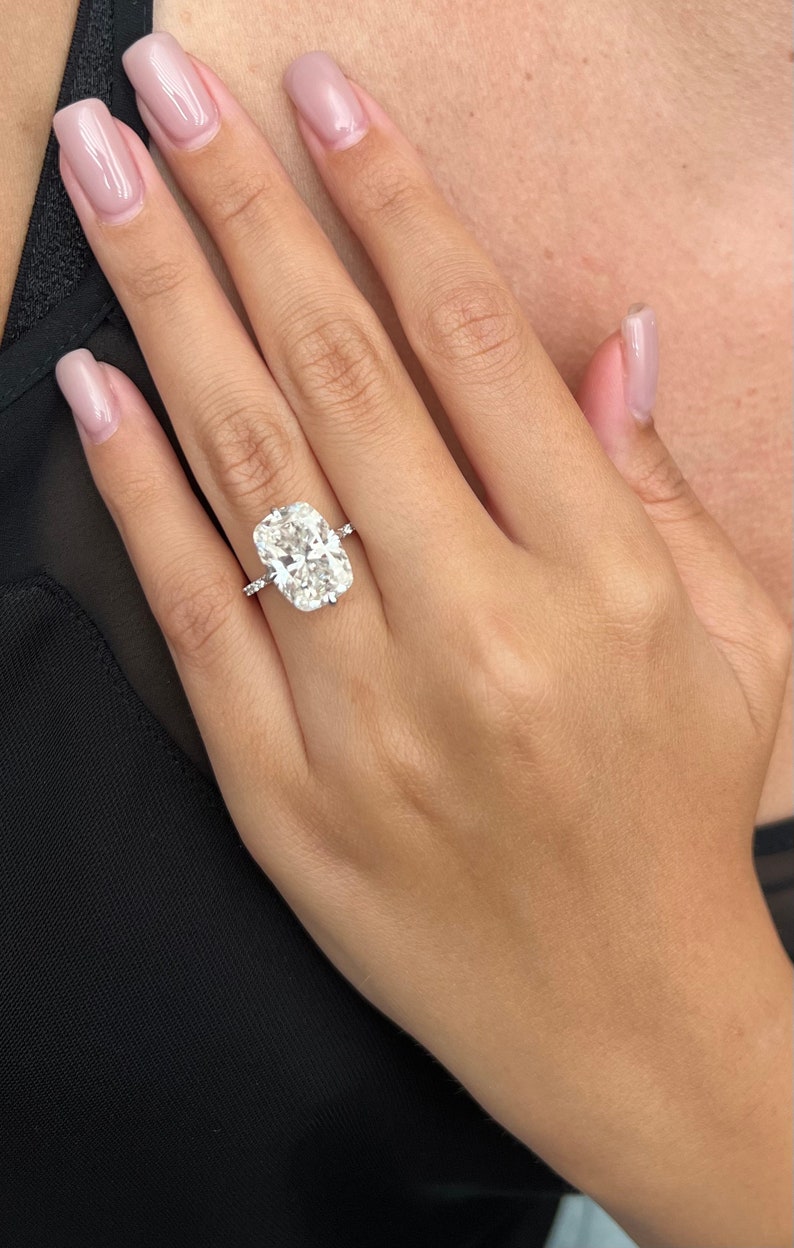 Elongated Cushion Cut Moissanite Engagement Ring Custom Etsy