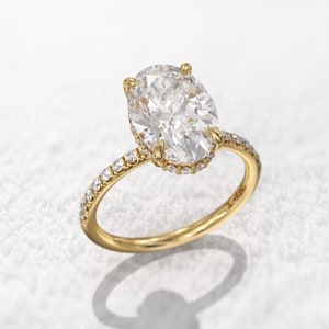 2ct Oval Moissanite Engagement Ring with Micro Pave Band & Hidden Halo Diamond