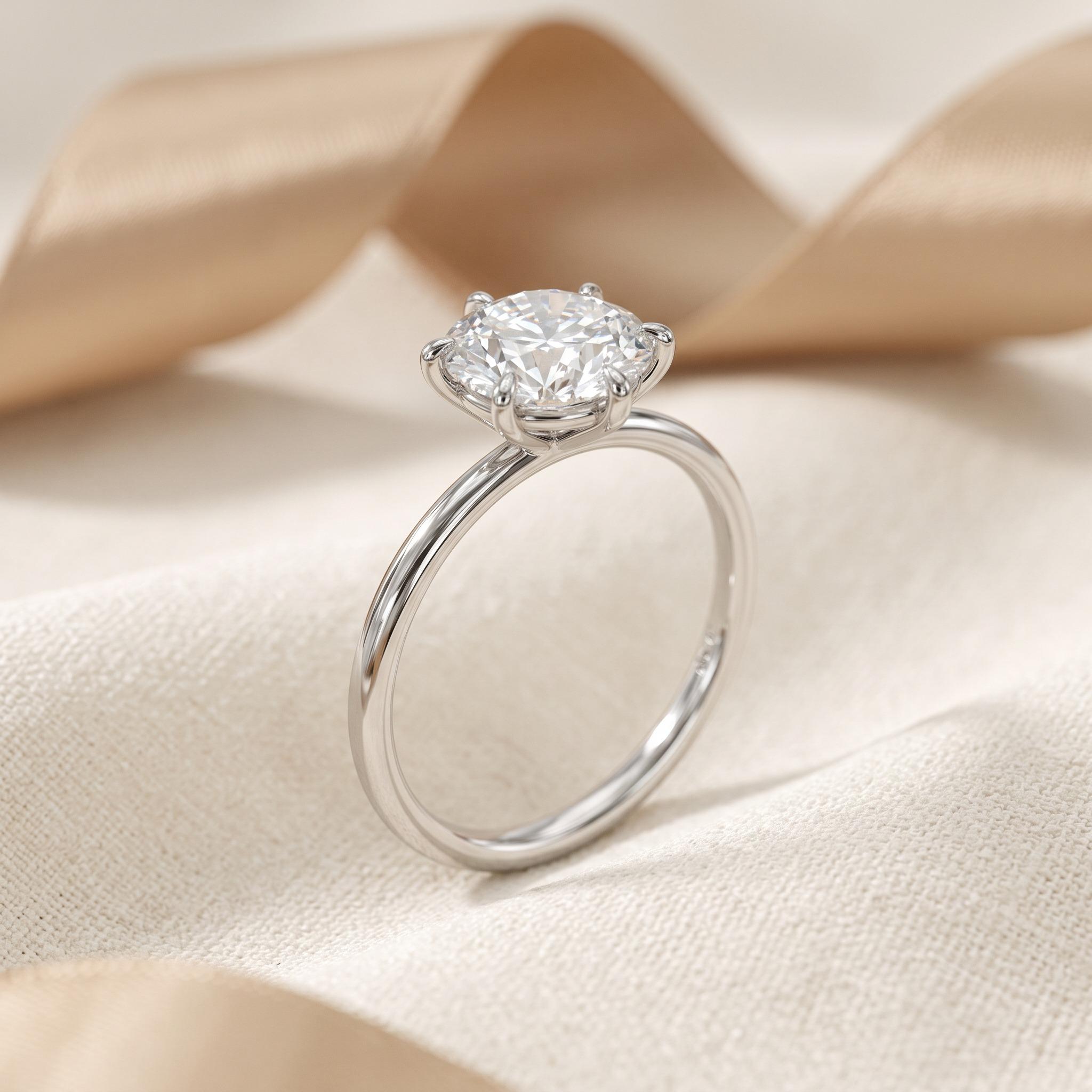 6本爪ダイヤモンドソリティア婚約指輪、2.5カラットラボダイヤモンド