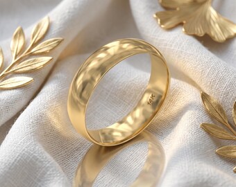 Men Women 6mm Wide Comfort Fit Wedding Ring - Solid 14\18K Yellow Gold Band