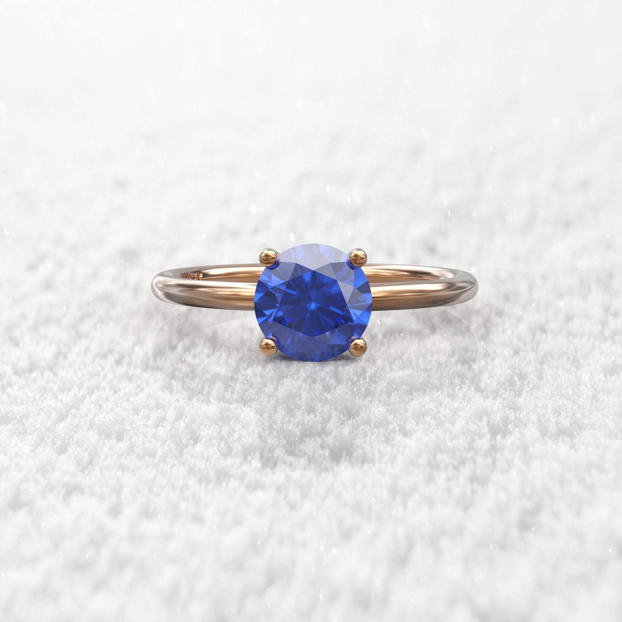 Blue Sapphire Engagement Ring 4 Prong 1ct Round Solitaire Etsy