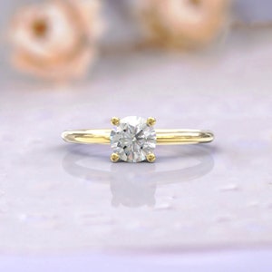 White Sapphire Engagement Ring 4 Prong 1CT Round Solitaire 14k Solid Rose Gold minimalist Ring image 10